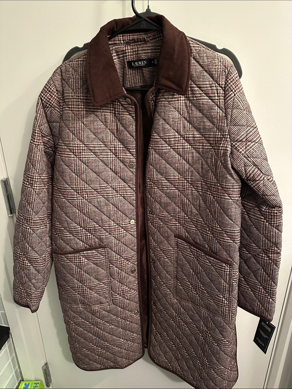 Lauren Ralph Lauren Brown Quilted Plaid Puffer Coat